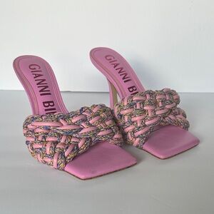 Gianni Bini Bibby woven leather corded square toe heels pink/multicolor 7.5